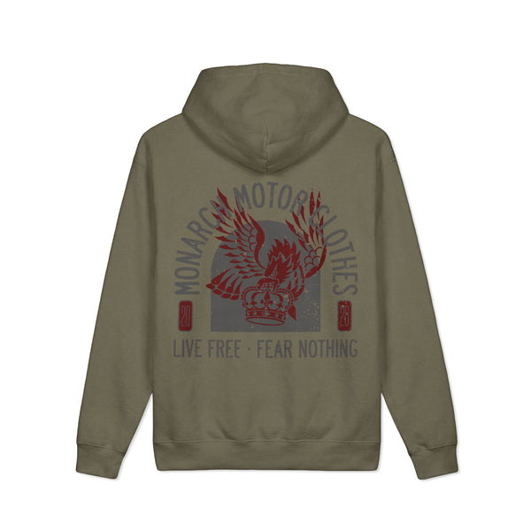 Motorcycle Hoodie — "Monarch Motorclothes: Live Free • Fear Nothing" Distressed Logo